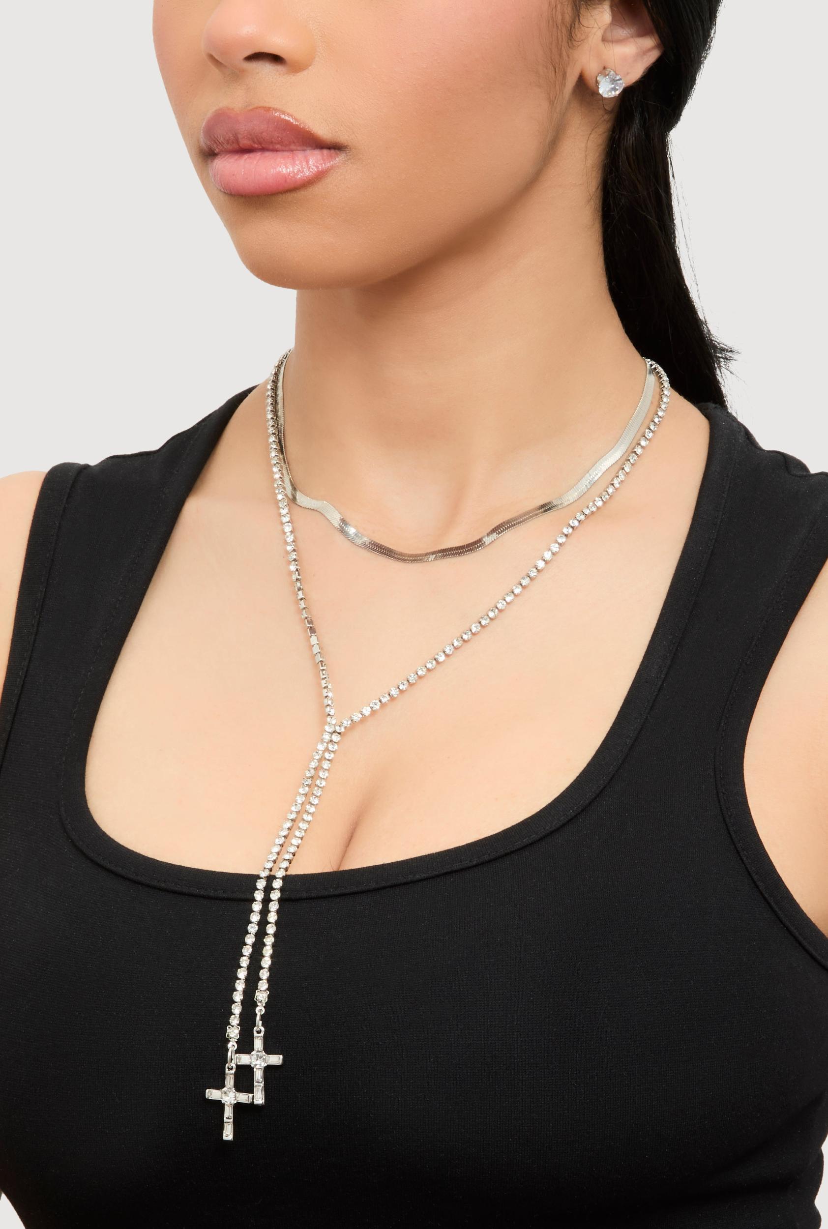 Cross Lariat Necklace and Stud Earrings Female Product Image