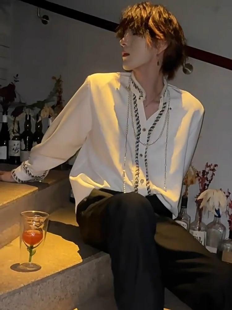 Long-Sleeve Contrast TRim Shirt Product Image