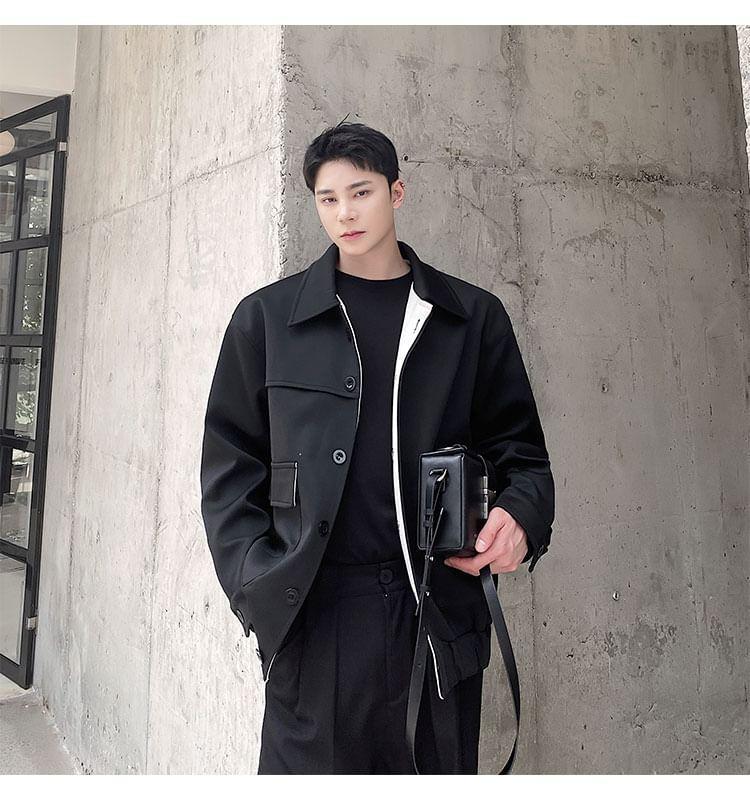 Collared Contrast Lining Button Jacket Product Image