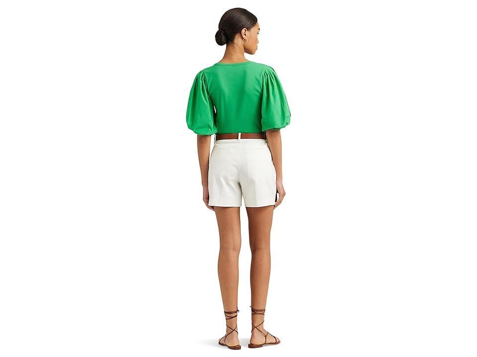 Lauren Ralph Lauren Petite Stretch Cotton Puff-Sleeve Henley Tee Women's Clothing Product Image