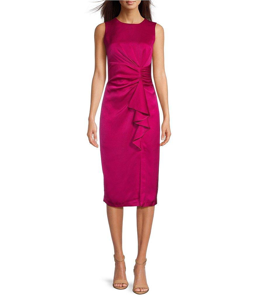 Vince Camuto Satin Tuck Waist Ruffle Skirt Midi Dress Product Image