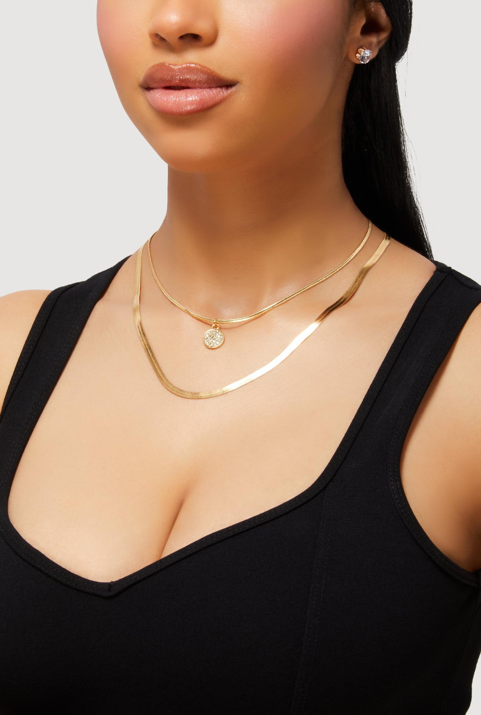 Metallic Love Layered Necklace with Stud Earrings Female Product Image