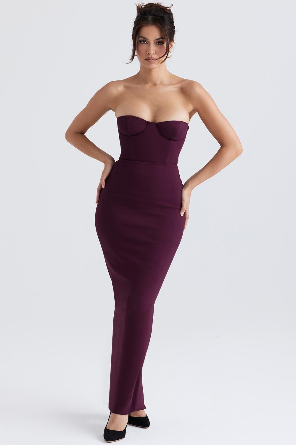 Lucia Grape Strapless Corset Maxi Dress Product Image
