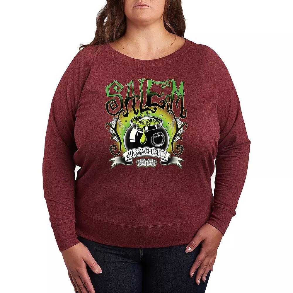 Plus Size Salem Witchy Collegiate French Terry Long Sleeve Tee, Womens Grey Blue Product Image