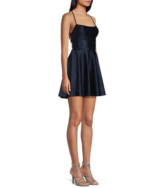Honey and Rosie Glitter Lace-Up Back Fit & Flare Mini Dress Product Image