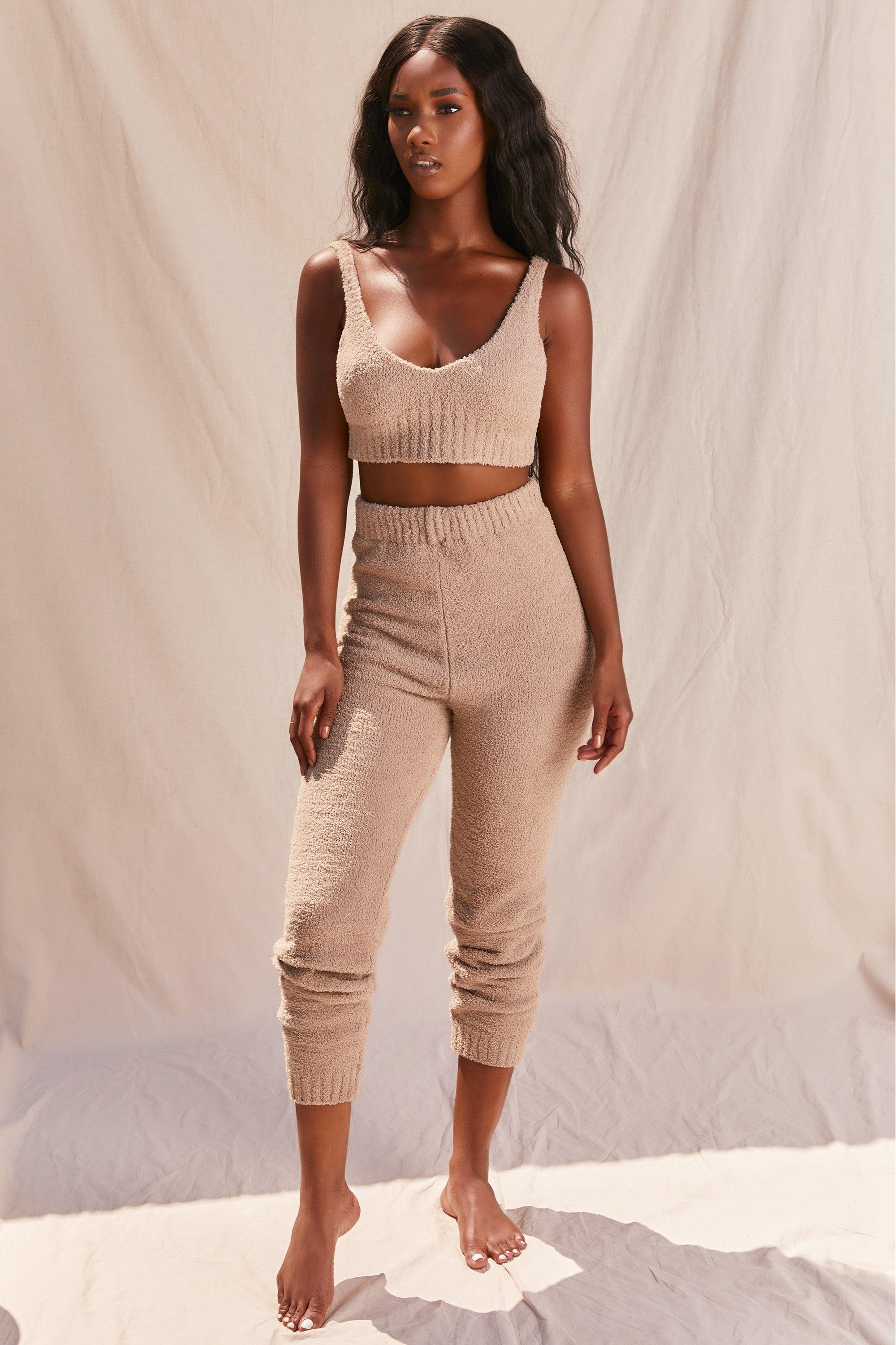 Cosy Low V Neck Tank Top in Sand Product Image