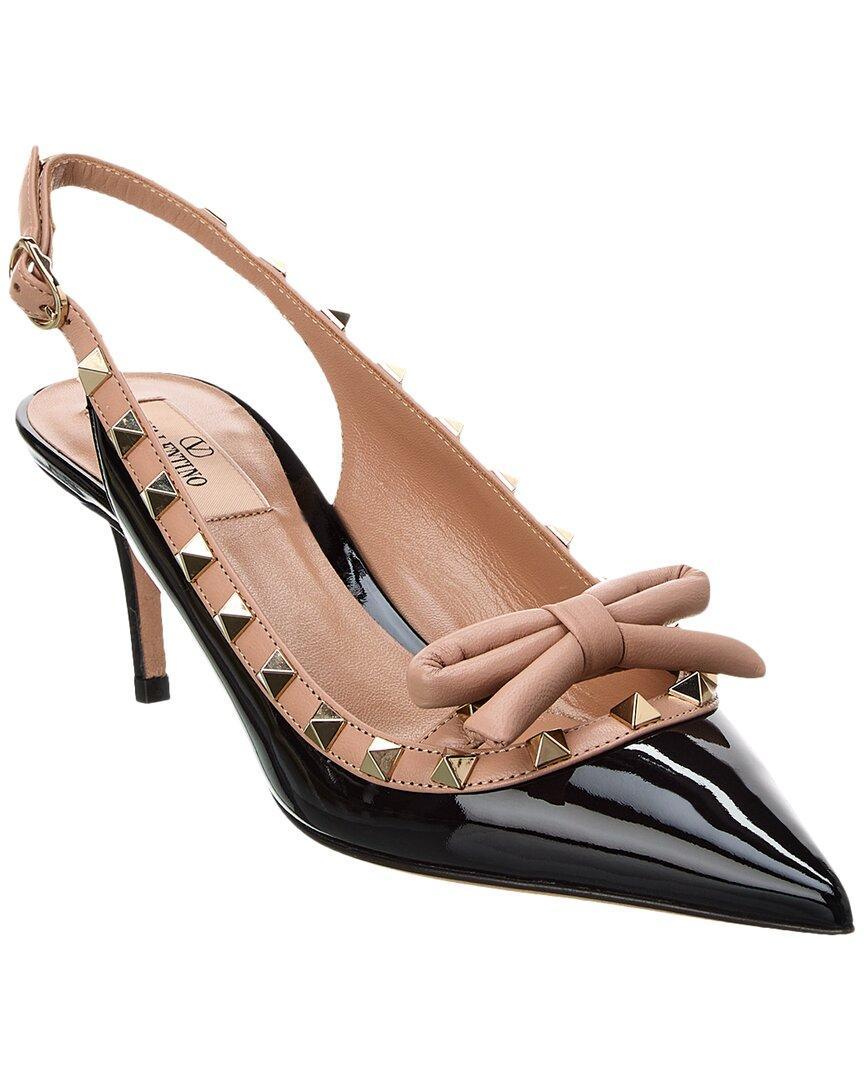 VALENTINO GARAVANI Valentino Rockstud Bow 100 Patent Slingback Pump In Black Product Image