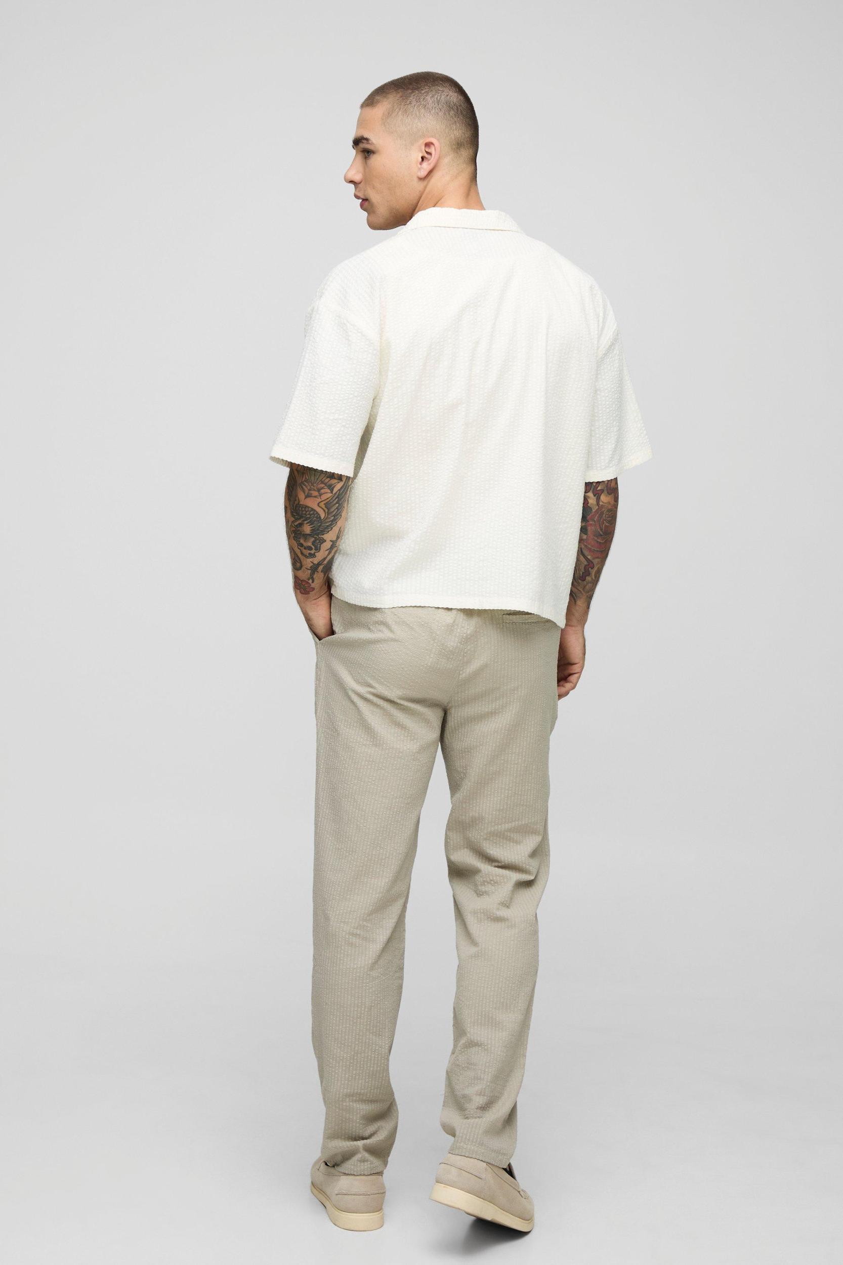 Boxy Revere Seersucker Shirt | boohooMAN USA Product Image