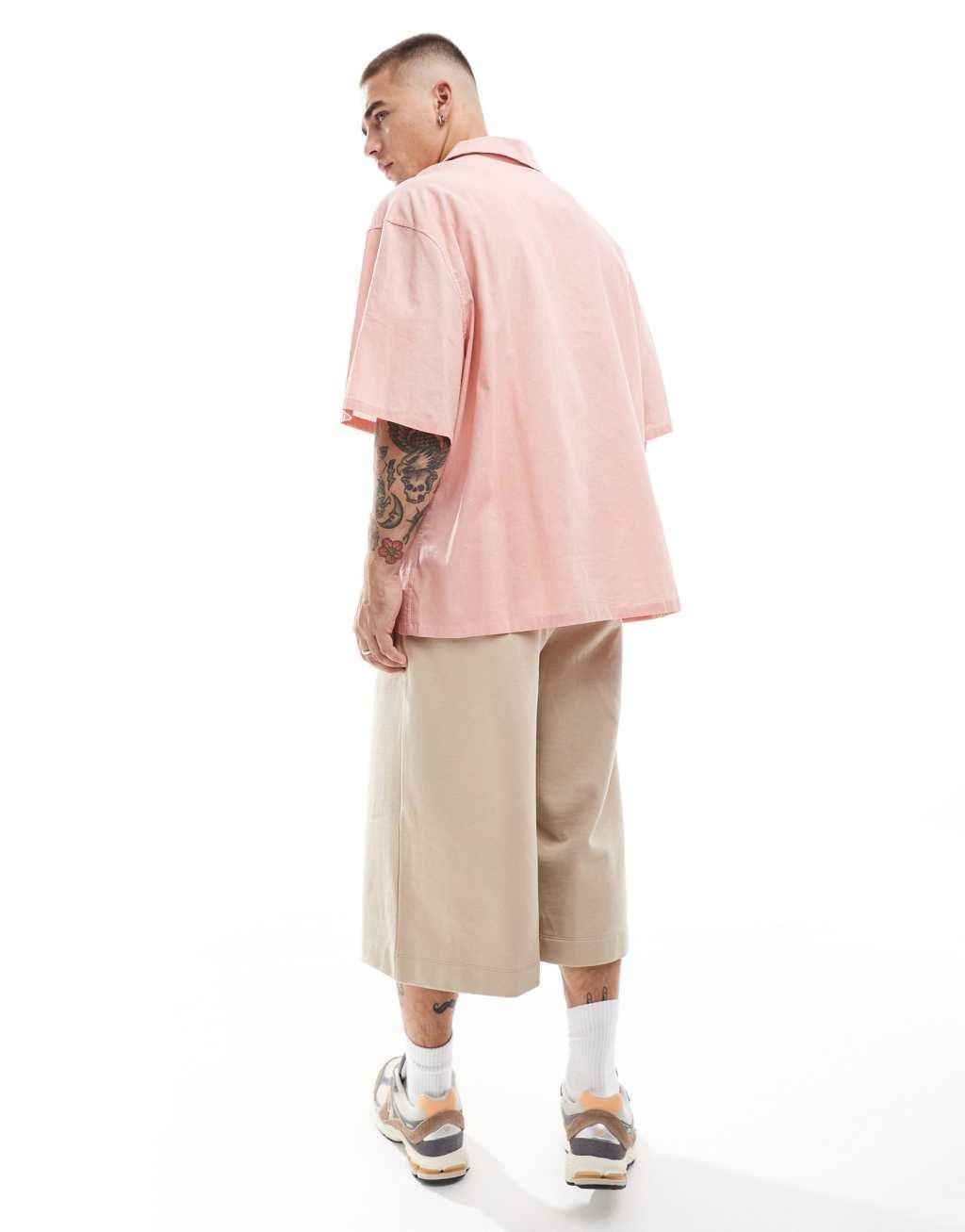 Sixth June short sleeve oversized linen mix shirt in pink Product Image