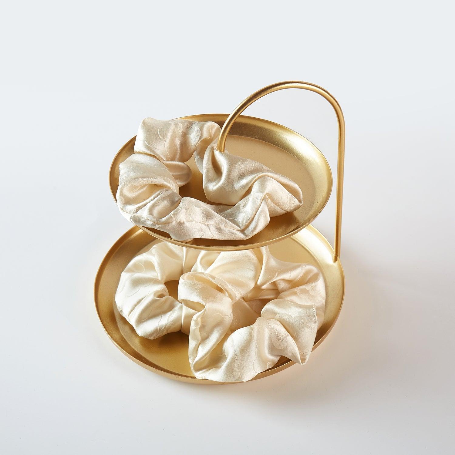 Set of 4 Pure Mulberry Silk French Scrunchie | Clouds and Rivers | Jacquard Silk & Tea Silk | 2 inch | 20 Momme | Brush Collection Product Image