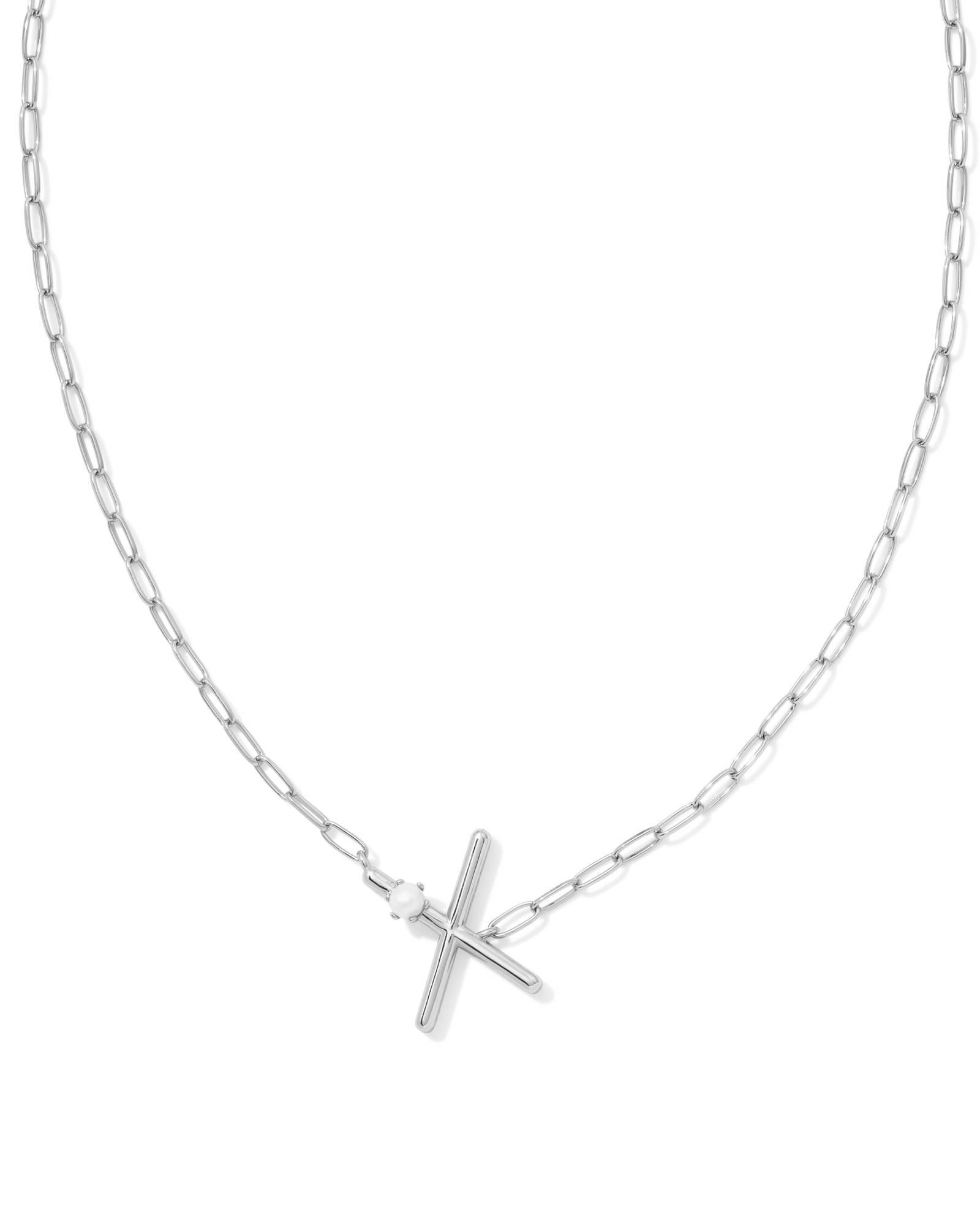 Pearl Silver Letter X Short Pendant Necklace in Freshwater Cultured Pearl Product Image