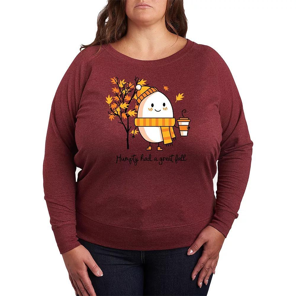 Plus Size Humpty Had A Great Fall French Terry Long Sleeve Tee, Womens Grey Dark Red Product Image