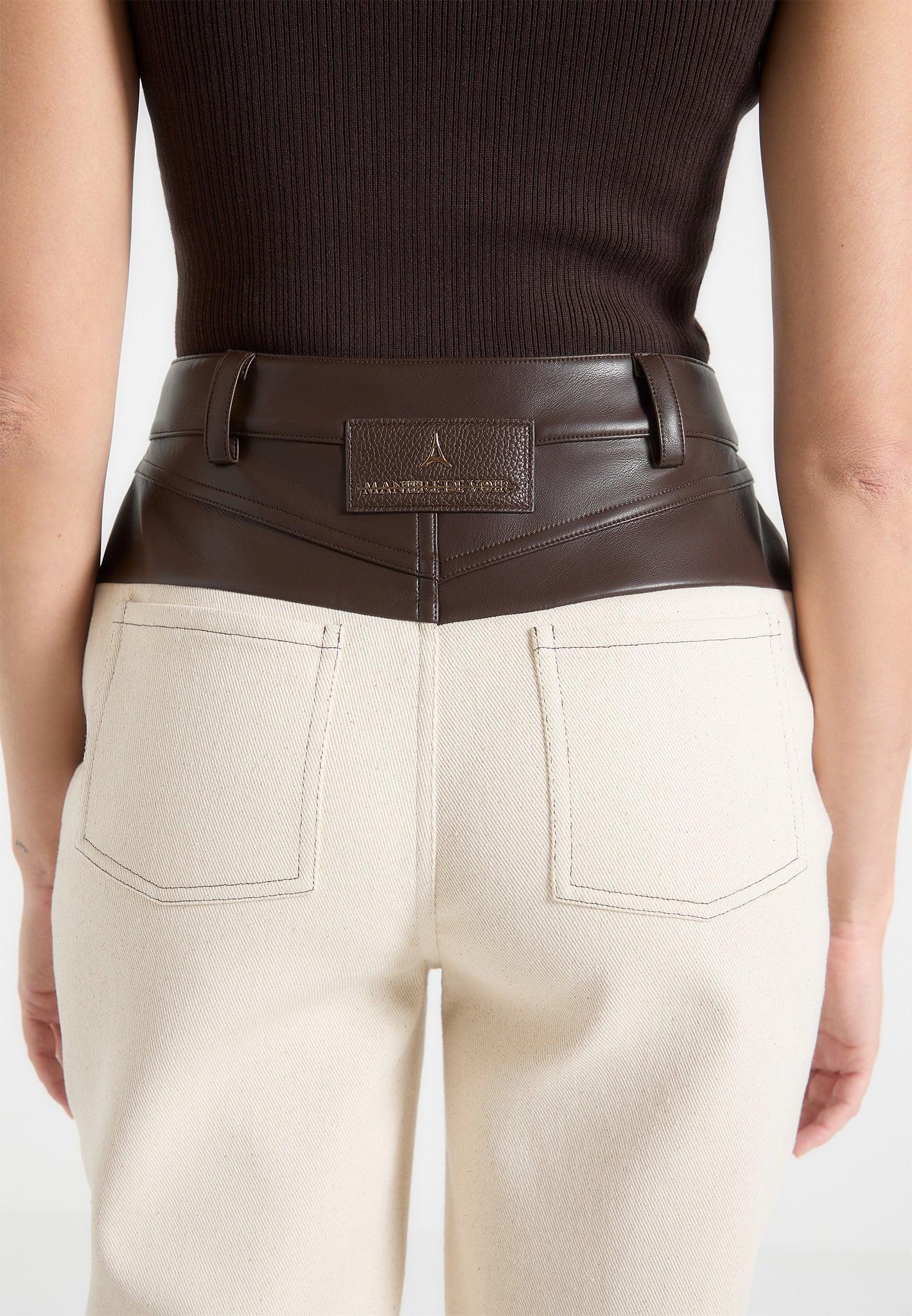 Renee - Leather & Denim Boyfriend Jeans - Cream/Brown Female Product Image