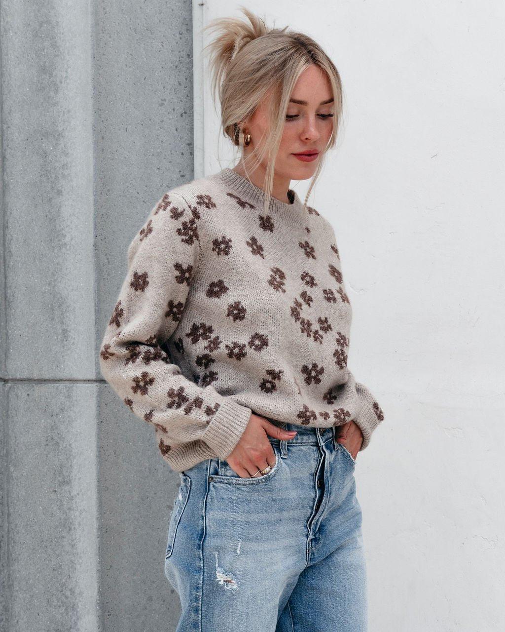 Chunky Daisy Print Sweater - Mocha - FINAL SALE Product Image