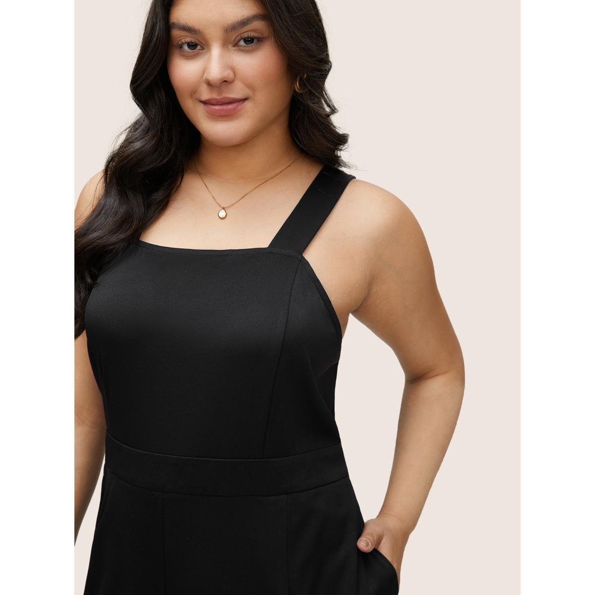 Plus Size Black Solid Adjustable Straps Pocket Cami Jumpsuit Women Workwear Essentials Sleeveless Non Work Loose Jumpsuits BloomChic 28/5X Product Image