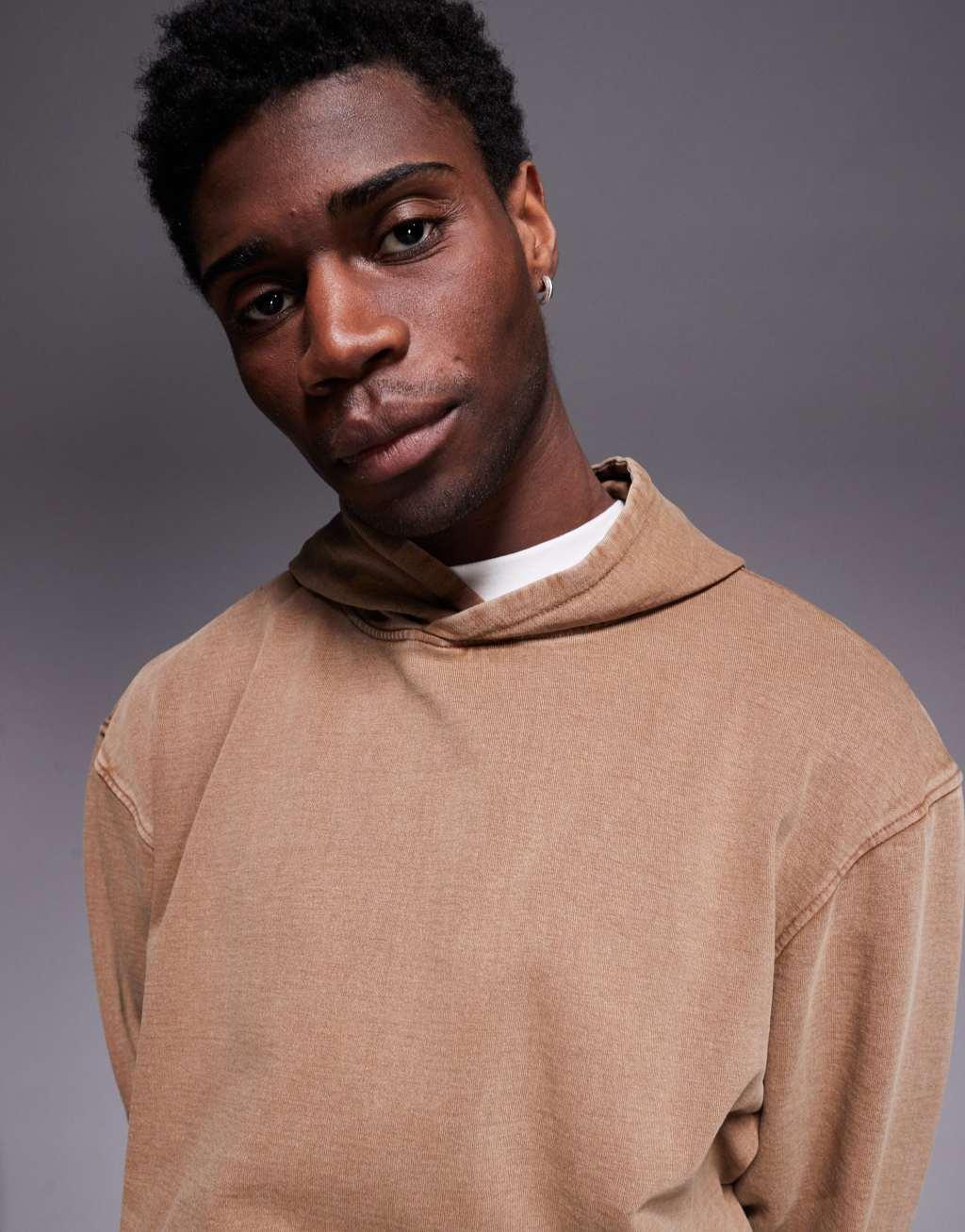 ASOS DESIGN oversized hoodie in washed brown - part of a set Product Image