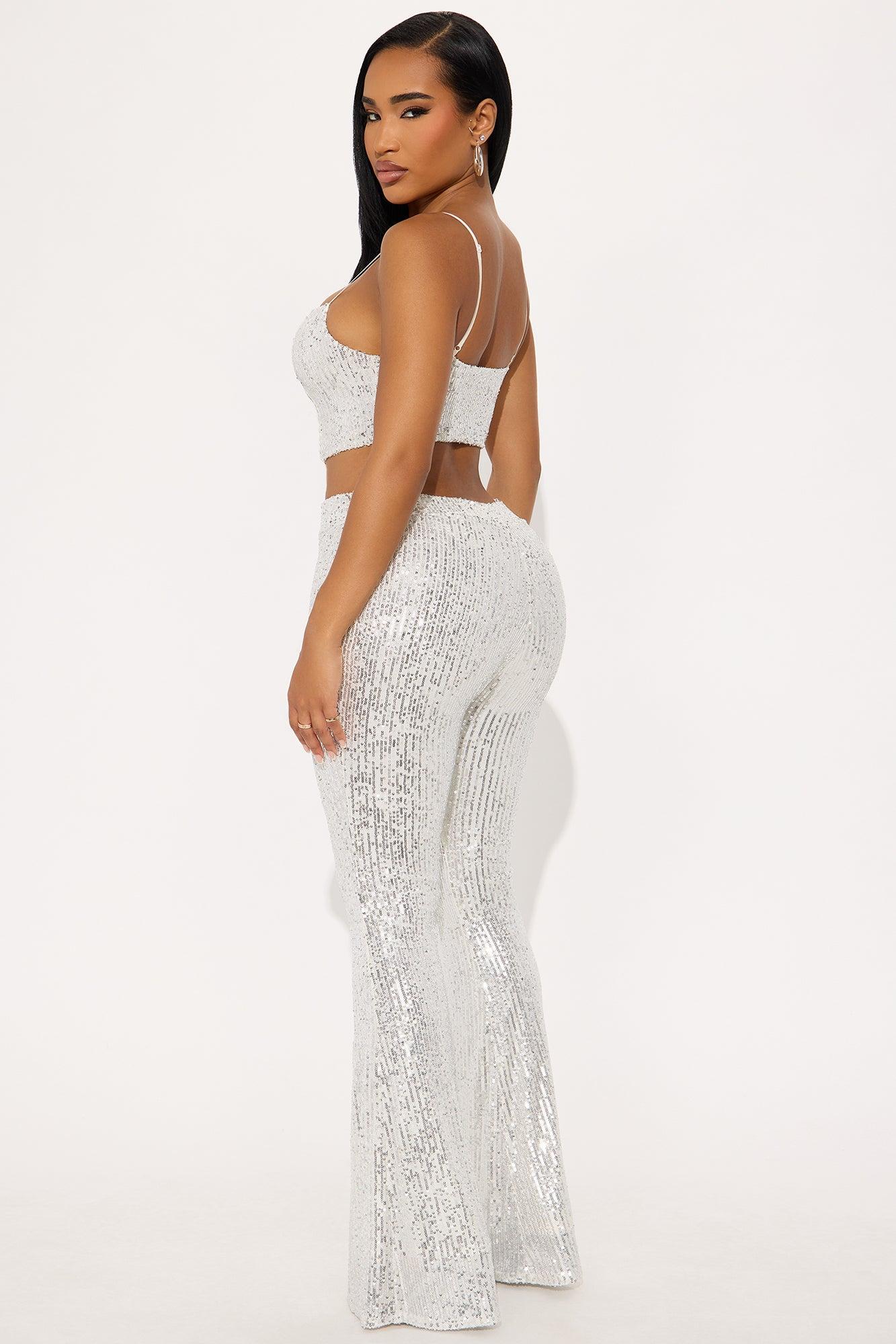 Spotlight Ready Sequin Pant Set - Silver Product Image