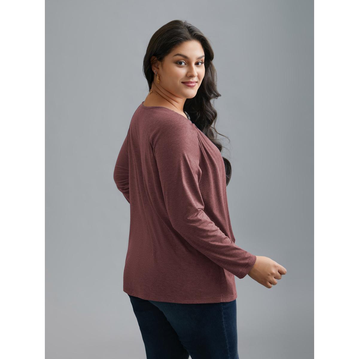 Plus Size 2-In-1 Gathered Ruffle Trim T-Shirt Deepred Women Elegant Gathered Round Neck Everyday T-shirts BloomChic 10/M Product Image