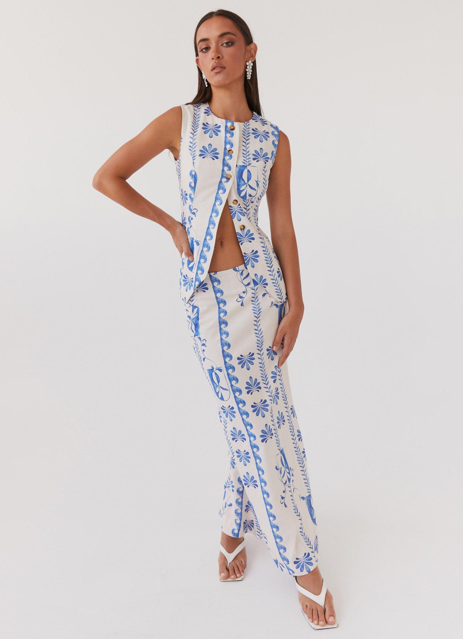 Born For Bordeaux Linen Vest - Floral Wave Product Image