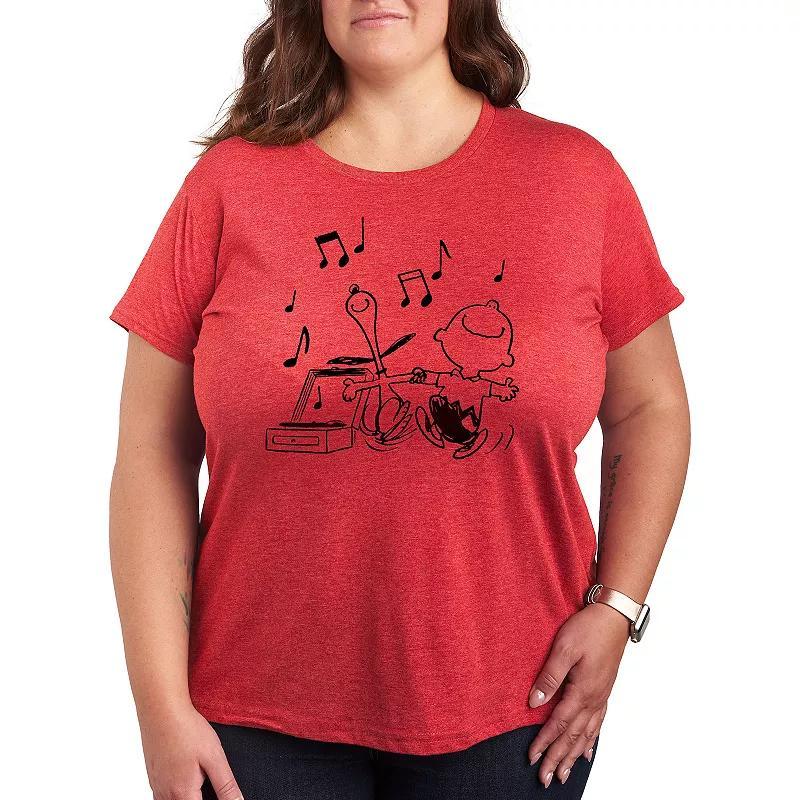 Plus Peanuts Snoopy & Charlie Brown Dancing Graphic Tee, Womens Grey Red Product Image