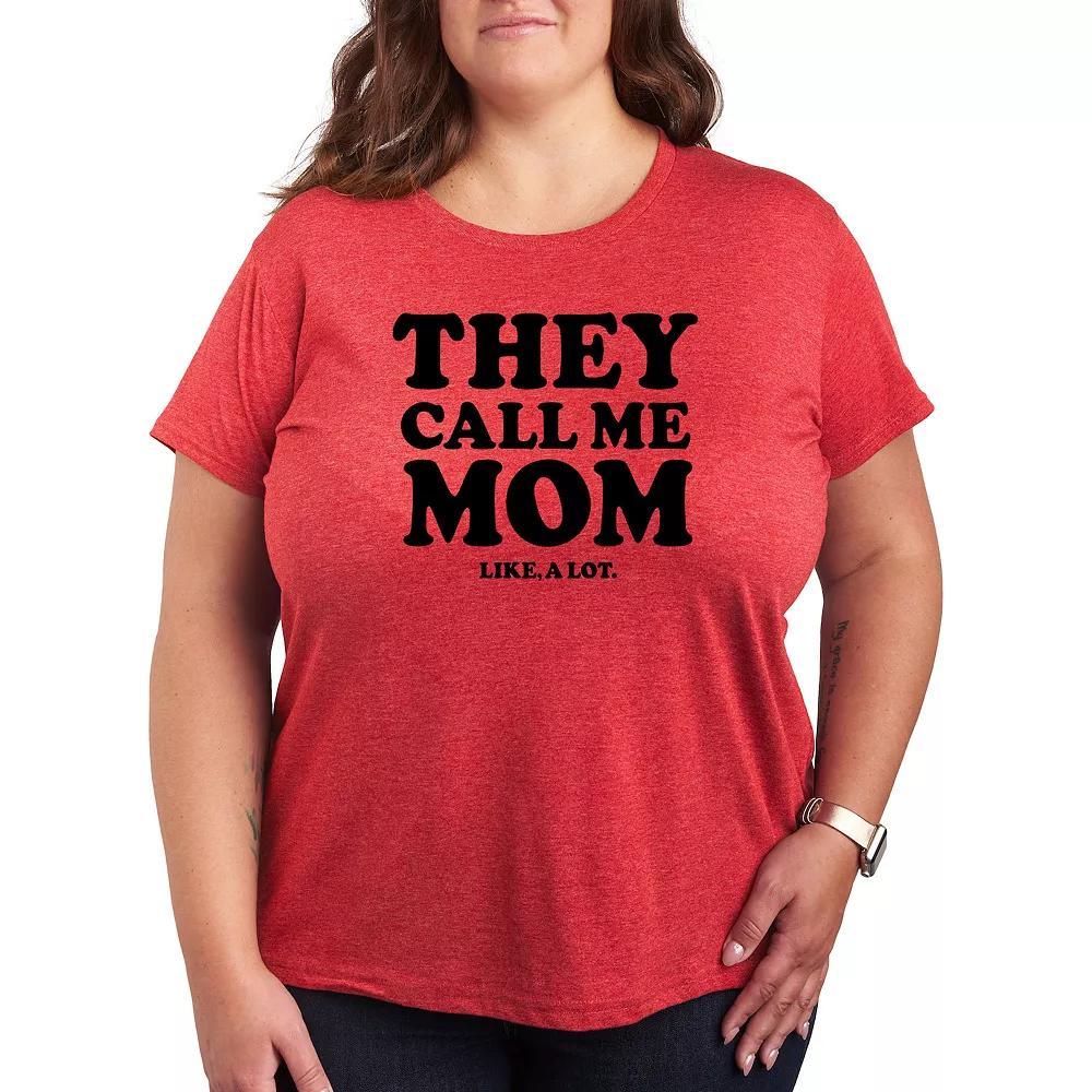 Plus Call Me Mom A Lot Graphic Tee, Womens Grey Red Product Image