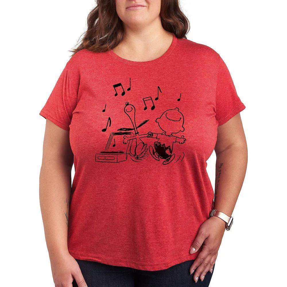 Plus Peanuts Snoopy & Charlie Brown Dancing Graphic Tee, Womens Grey Red Product Image