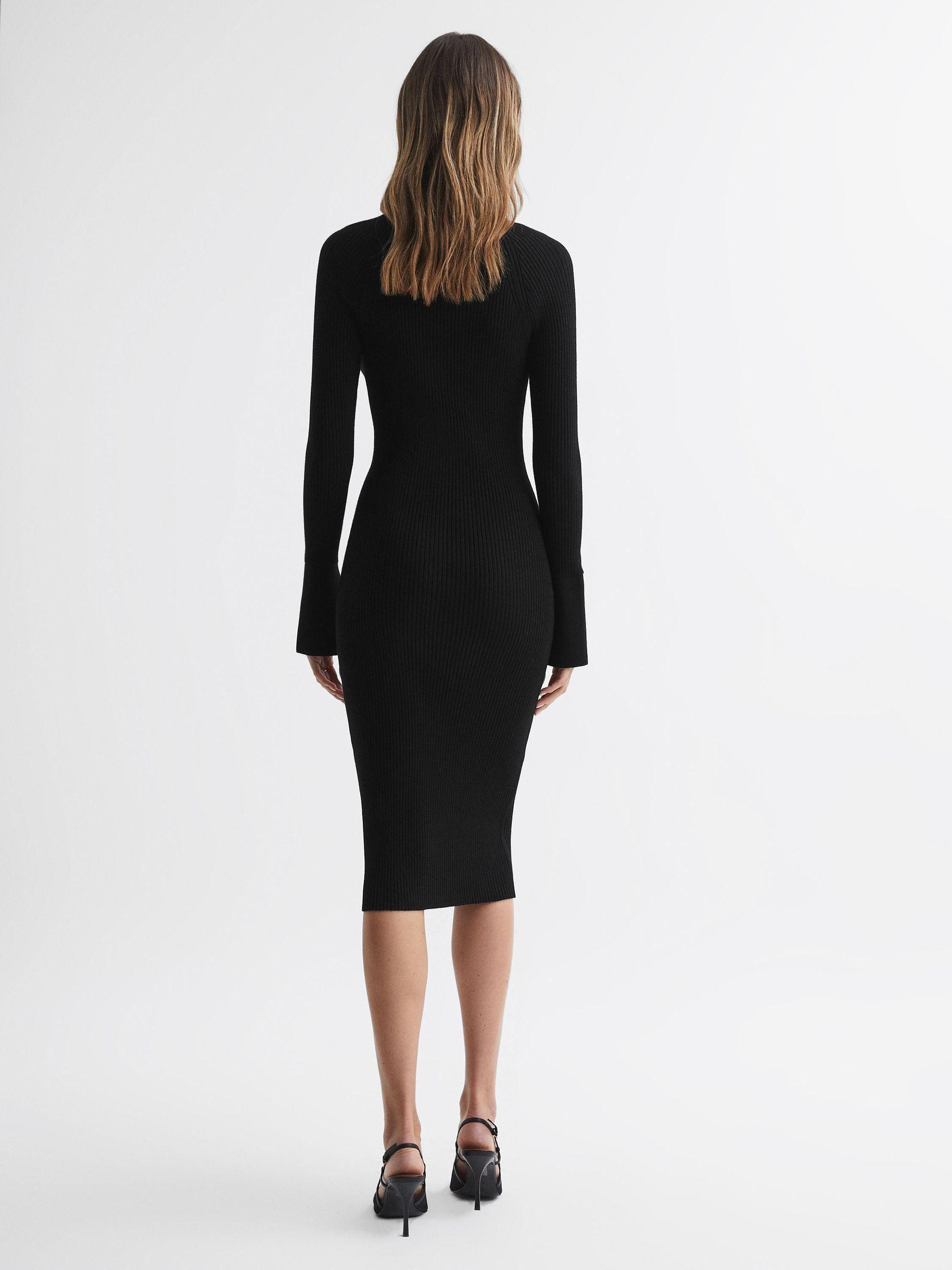 Ribbed Knit Midi Dress in Black Product Image