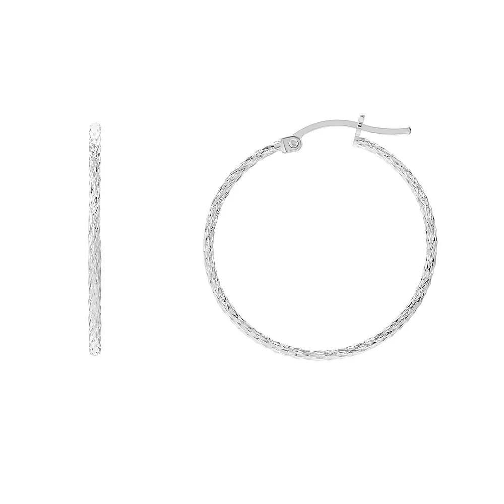 PRIMROSE Sterling Silver Textured Hoop Earrings, Women's, Size: 30MM Product Image