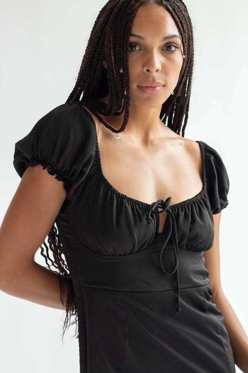 Black Milkmaid Thigh Slit Mini Dress Product Image