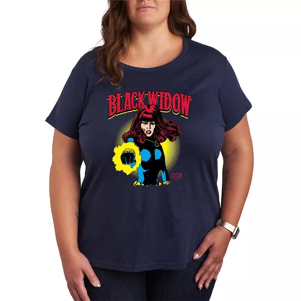 Plus Size Black Widow Comic Portrait Graphic Tee, Womens Blue Product Image