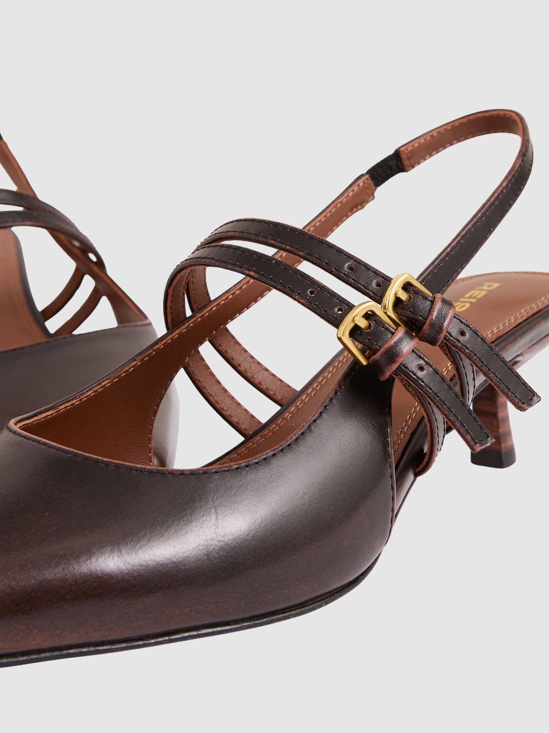 Leather Slingback Buckle Court Shoes in Chocolate Product Image