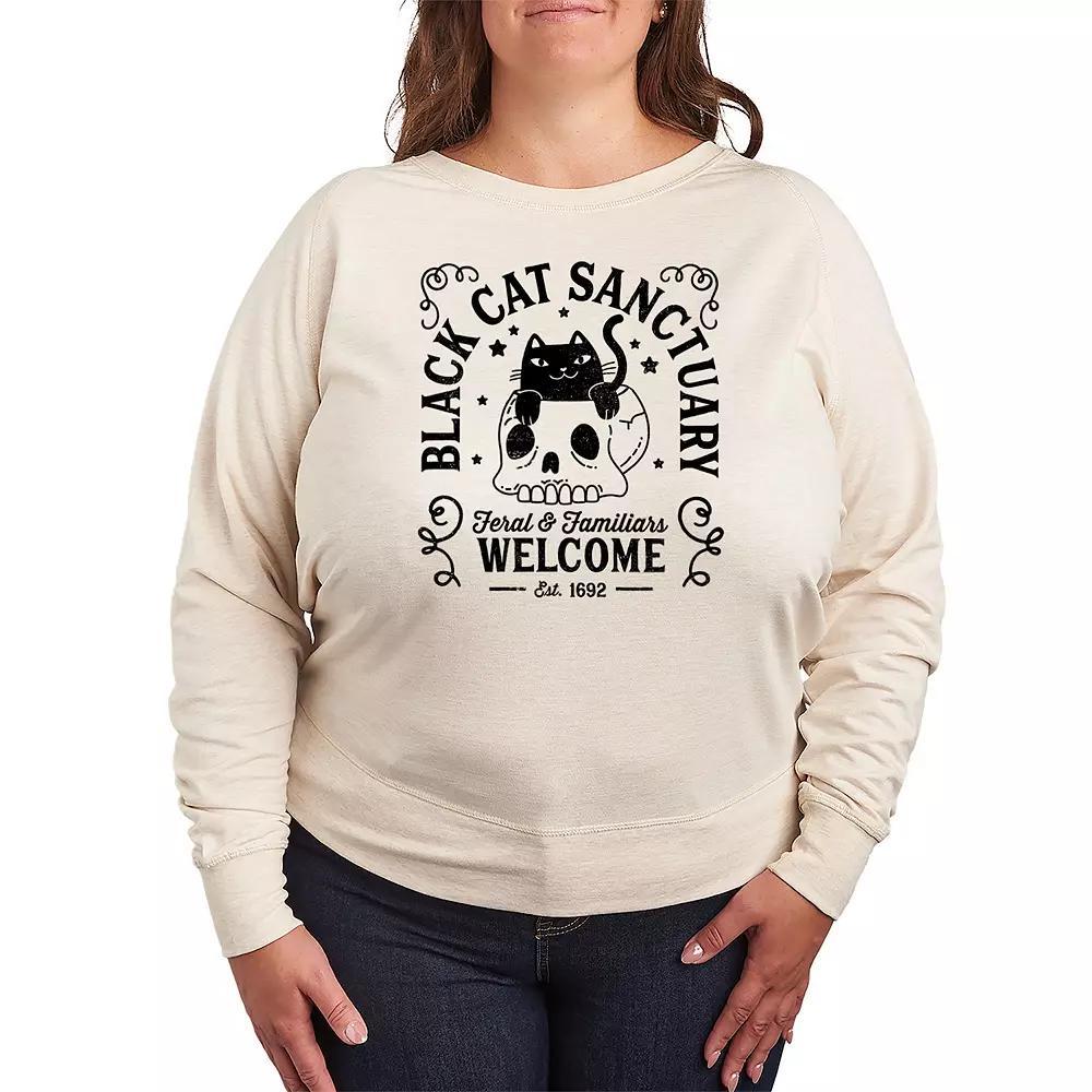 Plus Size Black Cat Sanctuary French Terry Long Sleeve Tee, Women's, Size: 4XL, Grey Green Product Image