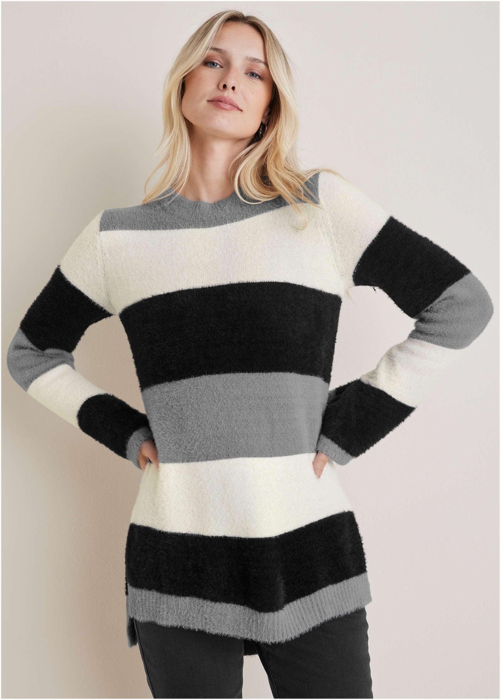 Eyelash Striped Sweater  - Black & White Product Image