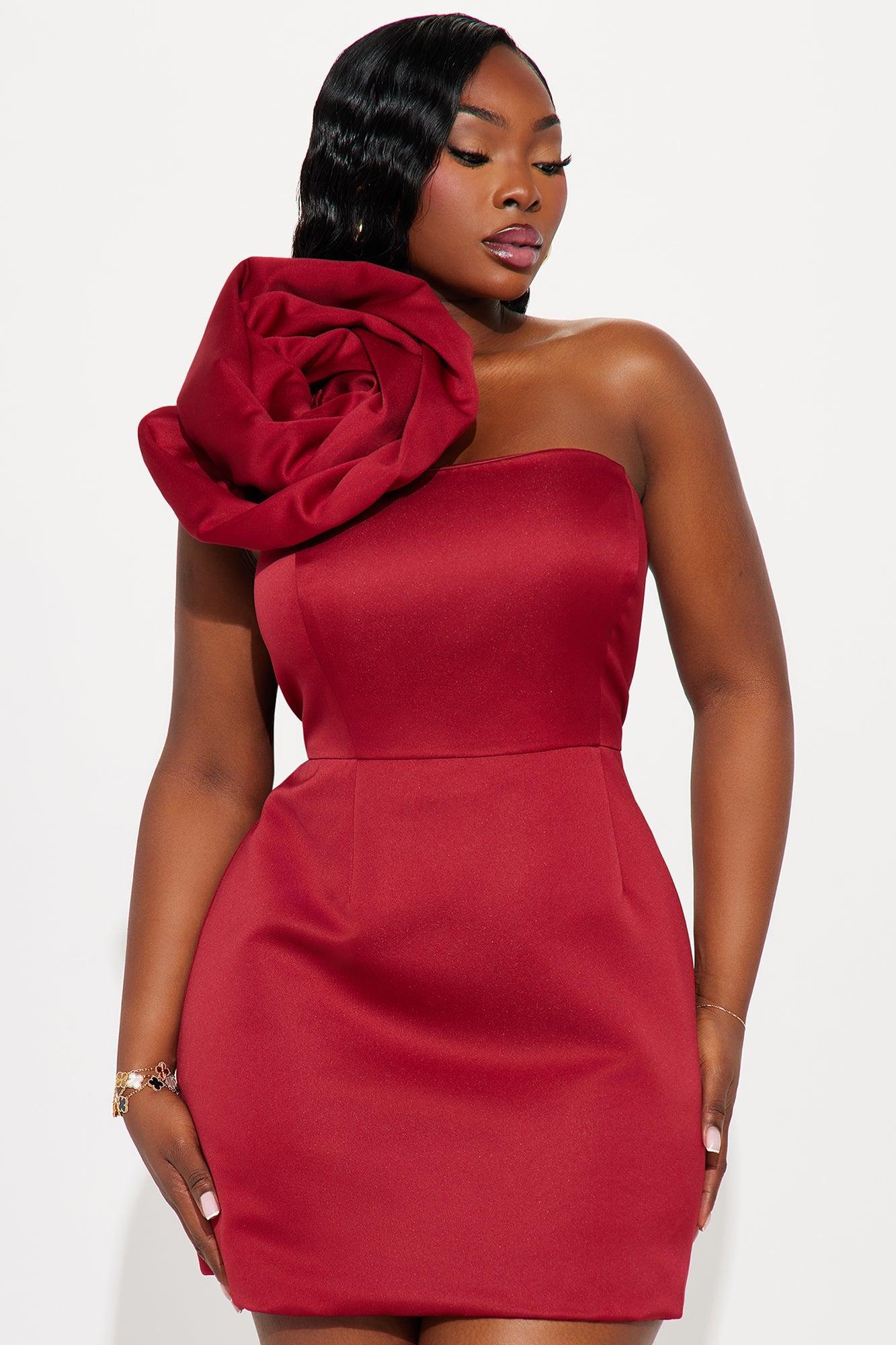 Bella Rose Satin Mini Dress - Wine Female Product Image