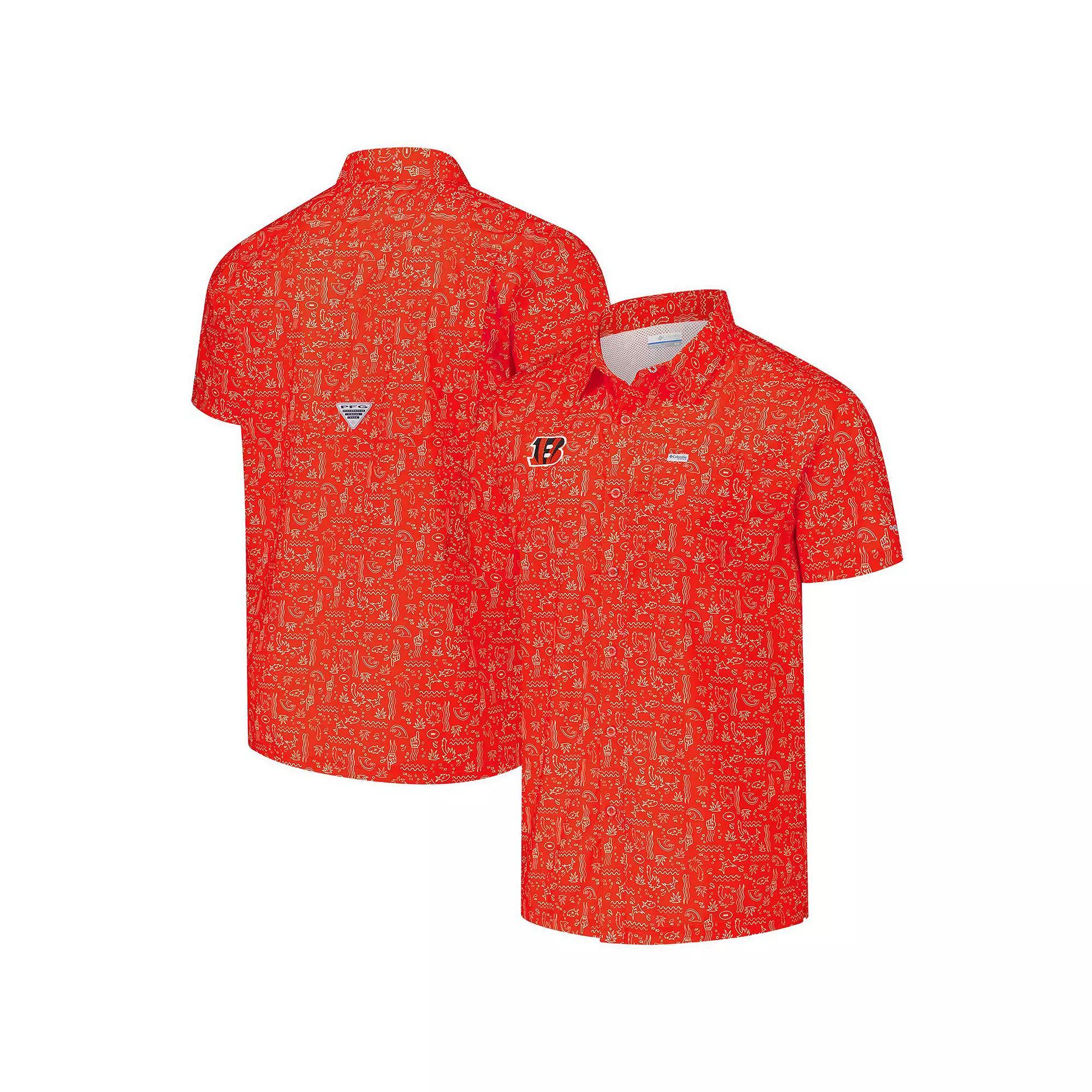 Men's Columbia PFG Orange Cincinnati Bengals Super Slack Tide Omni-Wick Full-Button Shirt, Size: Large Product Image