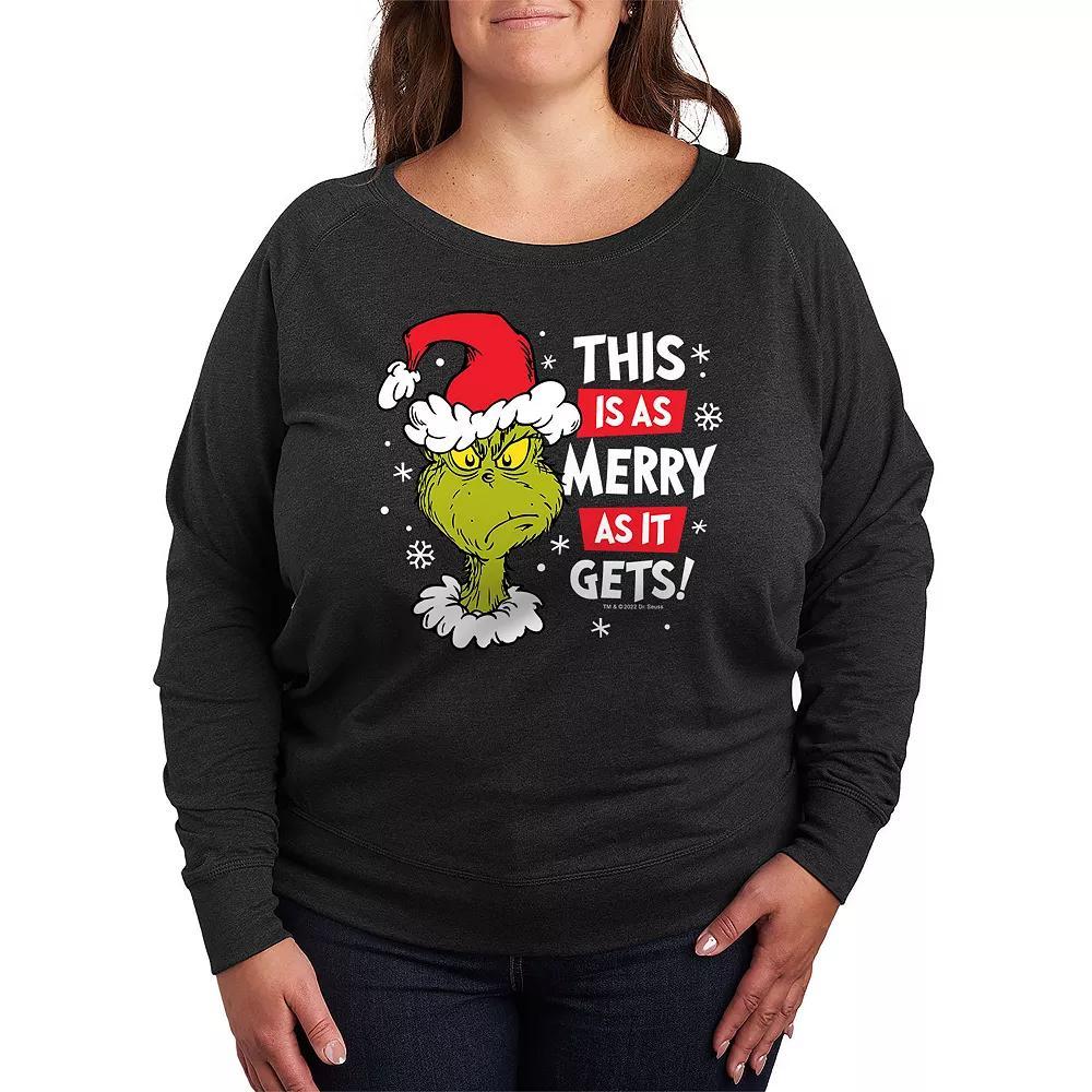 Plus Size Peanuts Snoopy & Woodstock Heart French Terry Long Sleeve Tee, Womens Grey Indigo Product Image