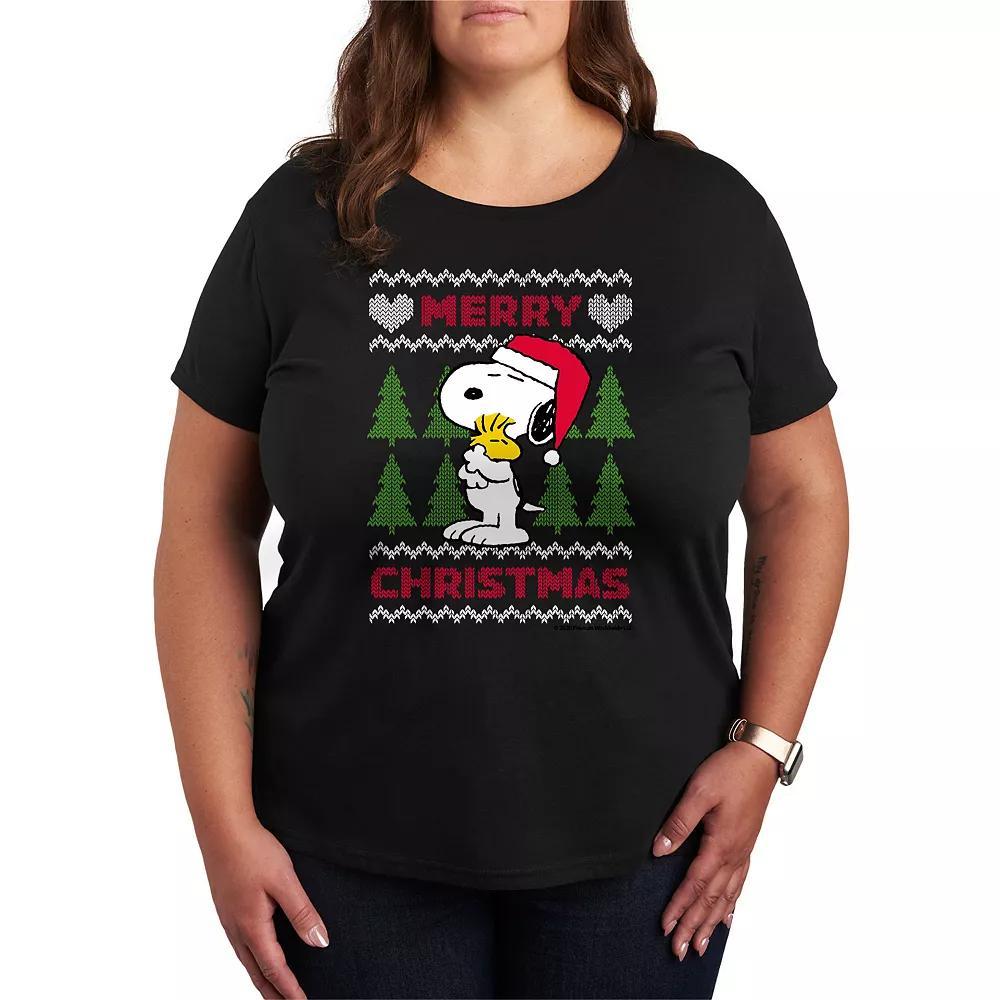 Plus Size Peanuts Snoopy Christmas Sweater Graphic Tee, Womens Product Image