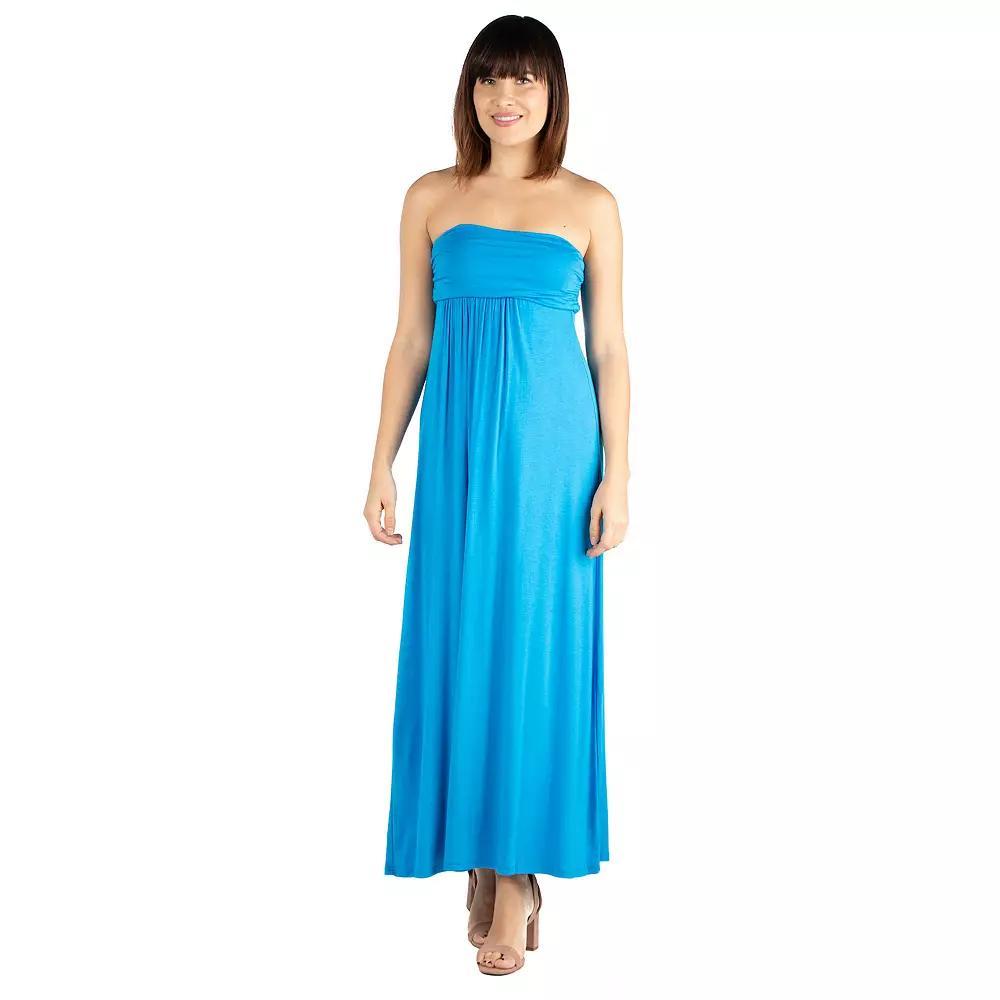 Women's 24seven Comfort Apparel Strapless Loose Fit Pleated Maxi Dress, Size: XL, Green Product Image
