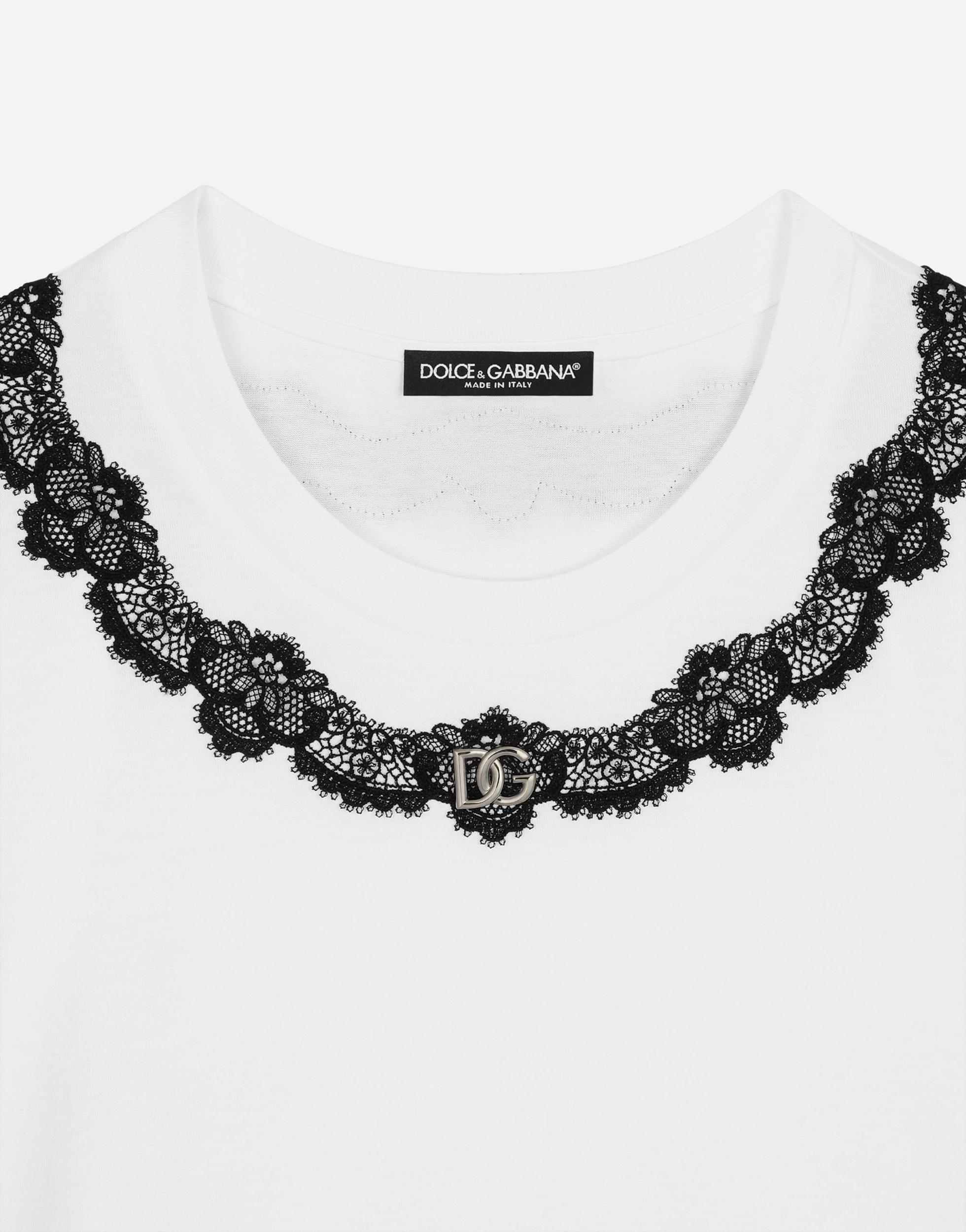 DOLCE & GABBANA Lace-detail Short-sleeve T-shirt In Optic White Product Image