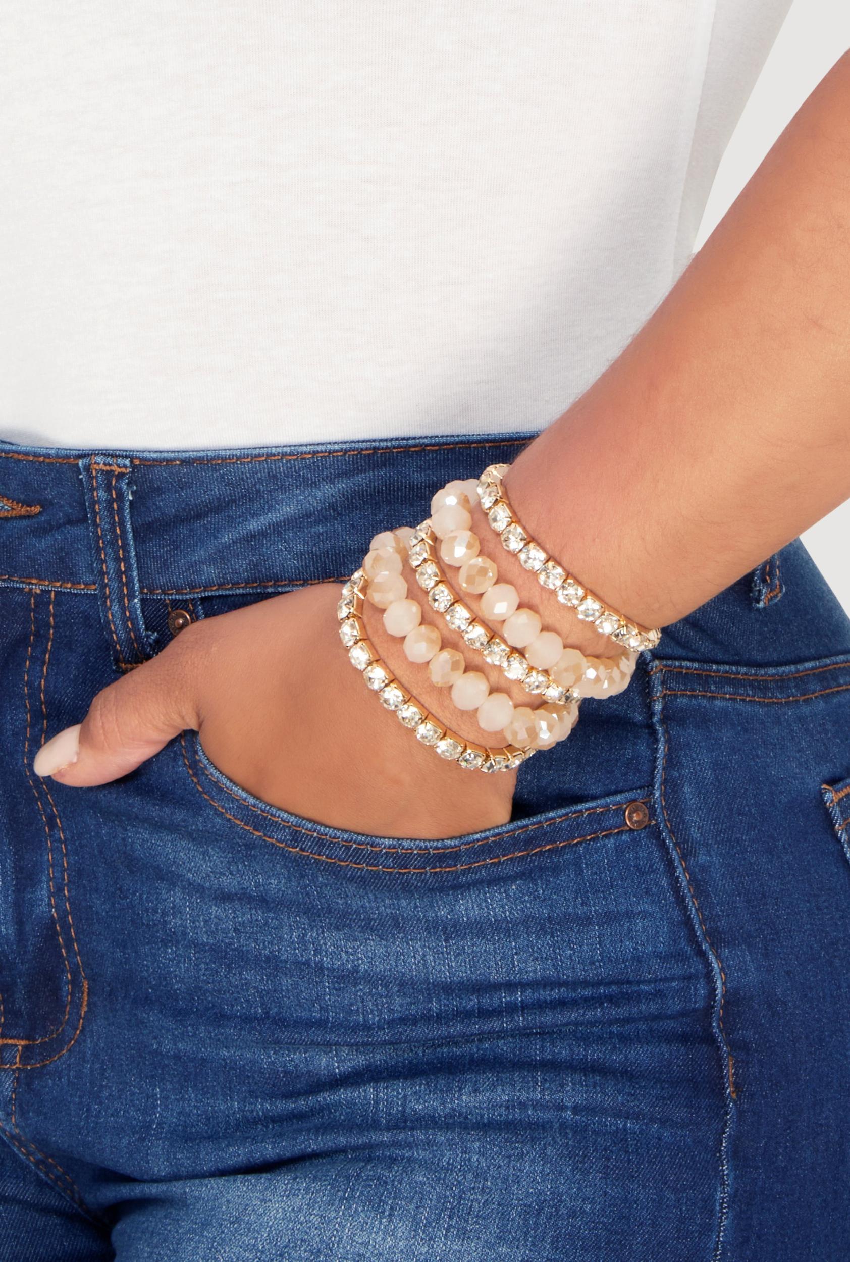 Rhinestone Beaded Stretch Bracelets Set of 5 Male Product Image