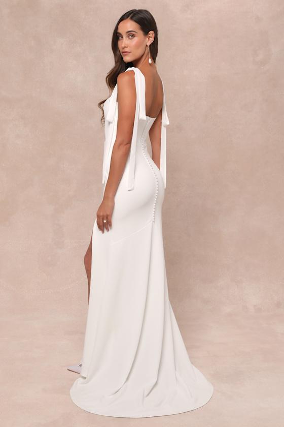 Splendid Love White Bustier Tie-Strap Mermaid Maxi Dress Product Image