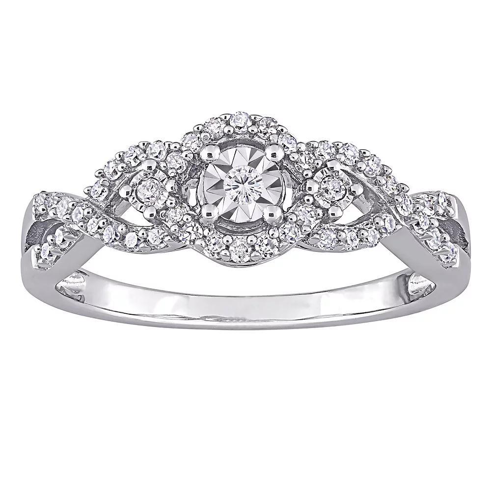 Stella Grace Sterling Silver 1/4 Carat T.W. Diamond Swirl Halo Ring, Women's, Size: 9 Product Image