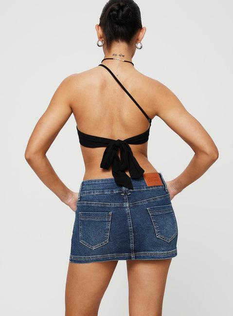 Faya Low Rise Denim Mini Skirt Dark Blue Product Image