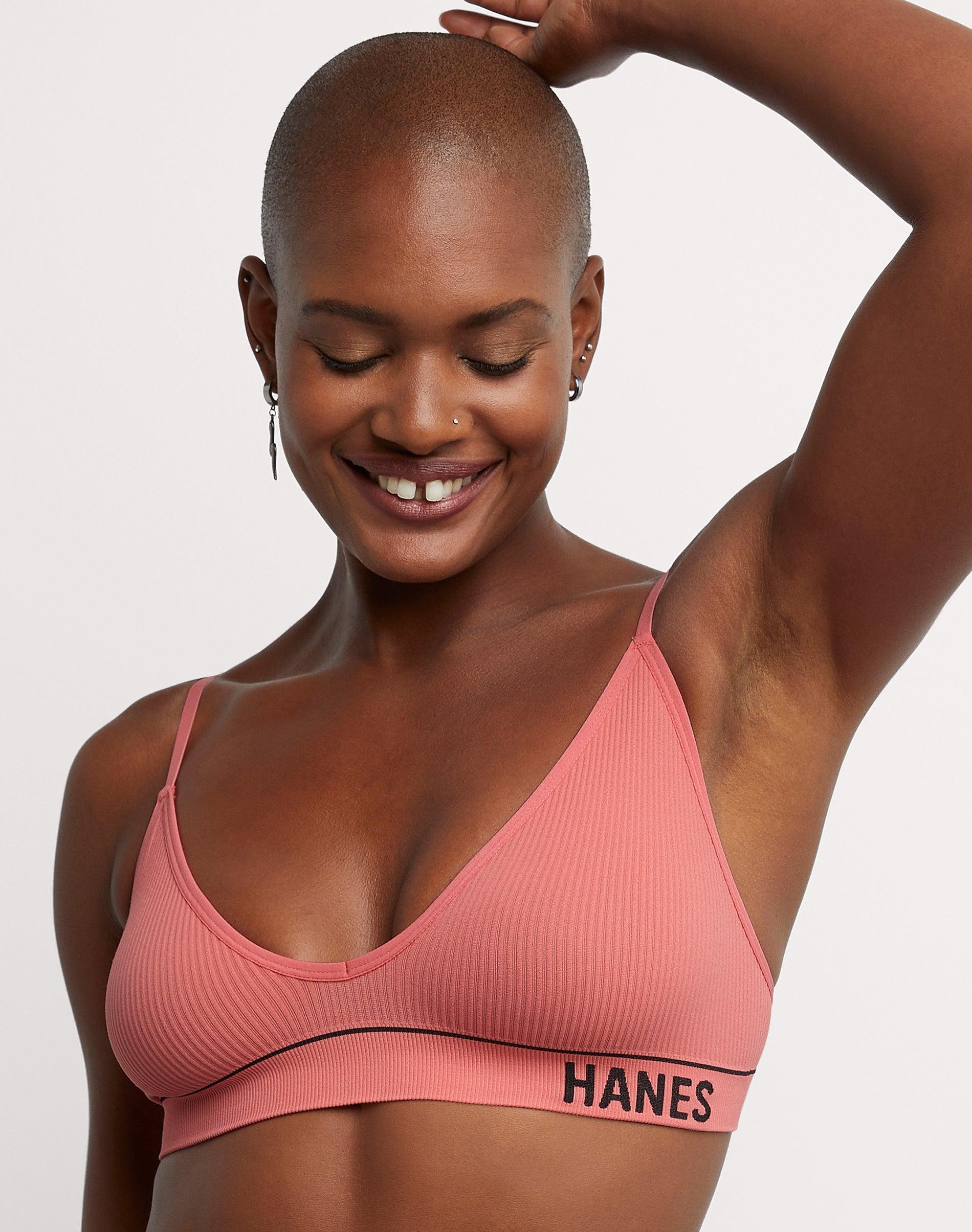 Hanes Originals Womens Seamless Rib Triangle Bralette, ComfortFlex Fit Black L Product Image