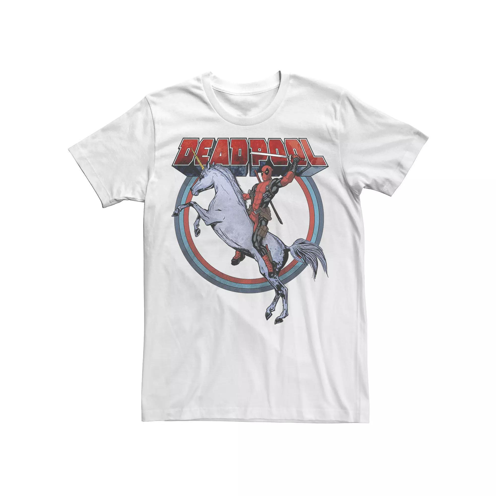 Men's Marvel Deadpool Riding A Unicorn Circle Tee, Size: Medium, White Product Image