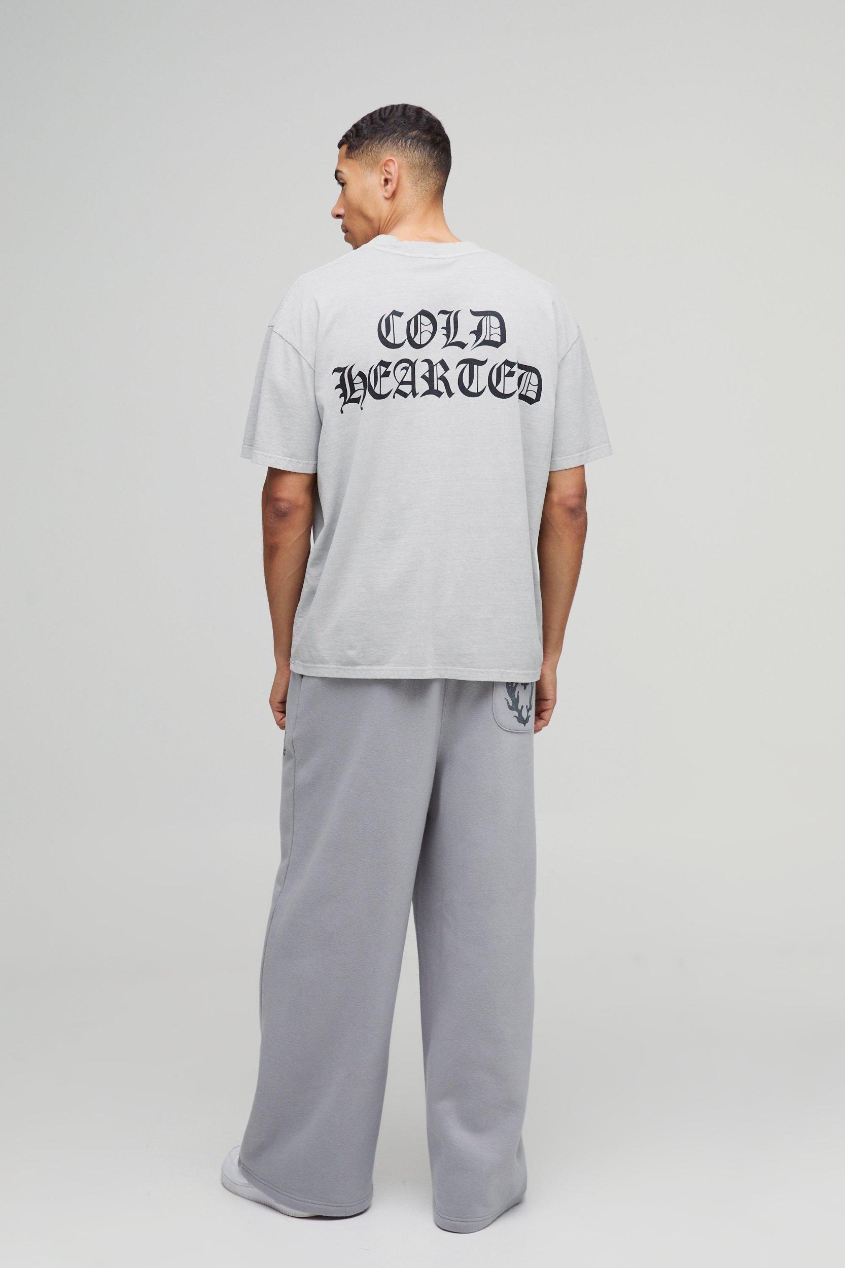 Oversized Washed Extended Neck Cold Hearted Graphic T-Shirt | boohooMAN USA Product Image