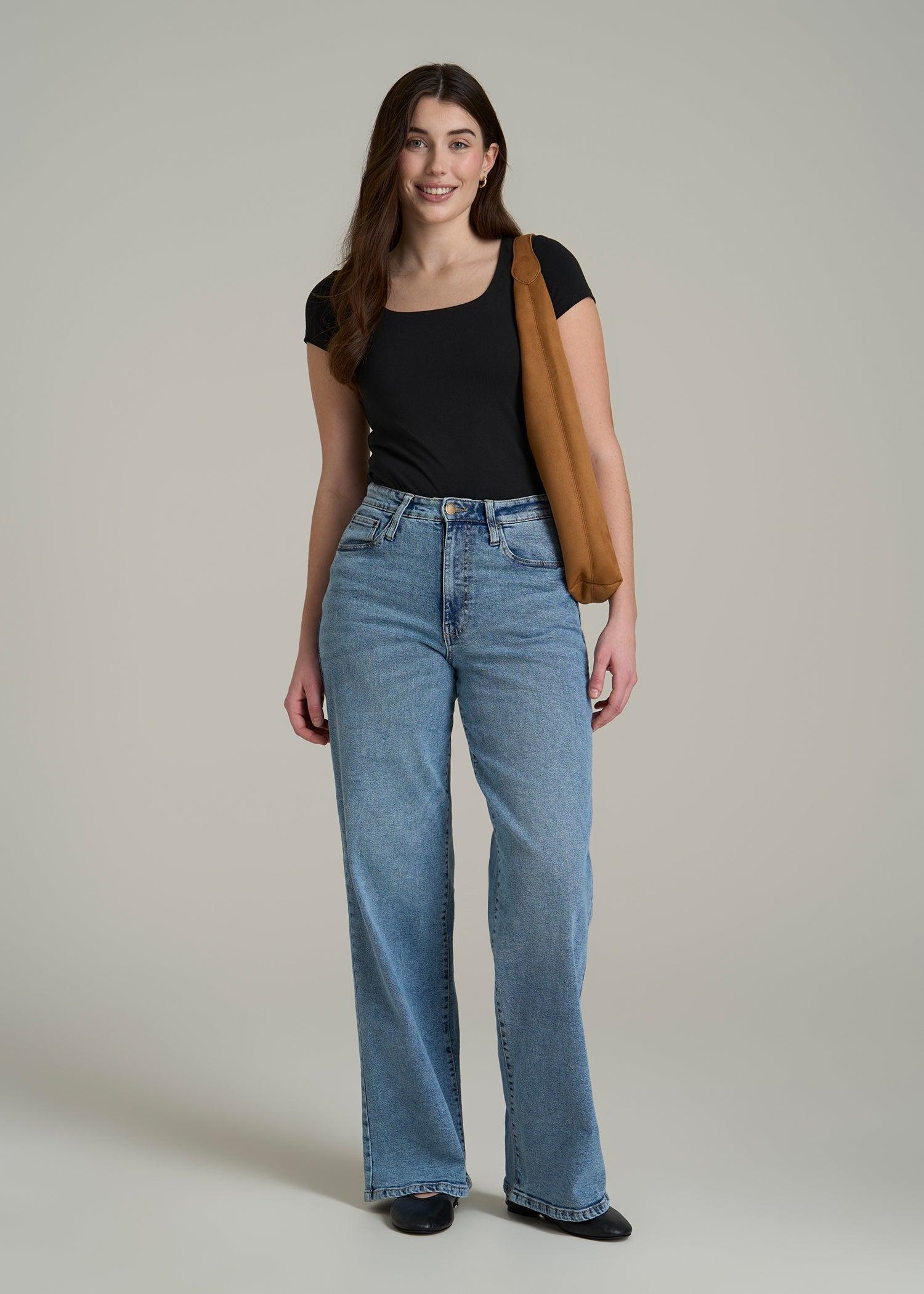 Cotton Blend Short Sleeve Squareneck Bodysuit for Tall Women in Black Product Image