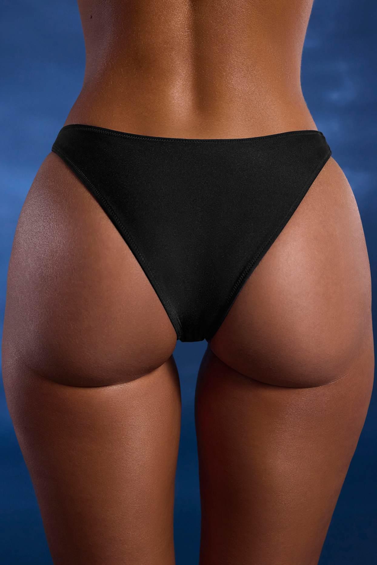 Bead-Embellished High-Leg Cheeky Bikini Bottoms in Black Product Image