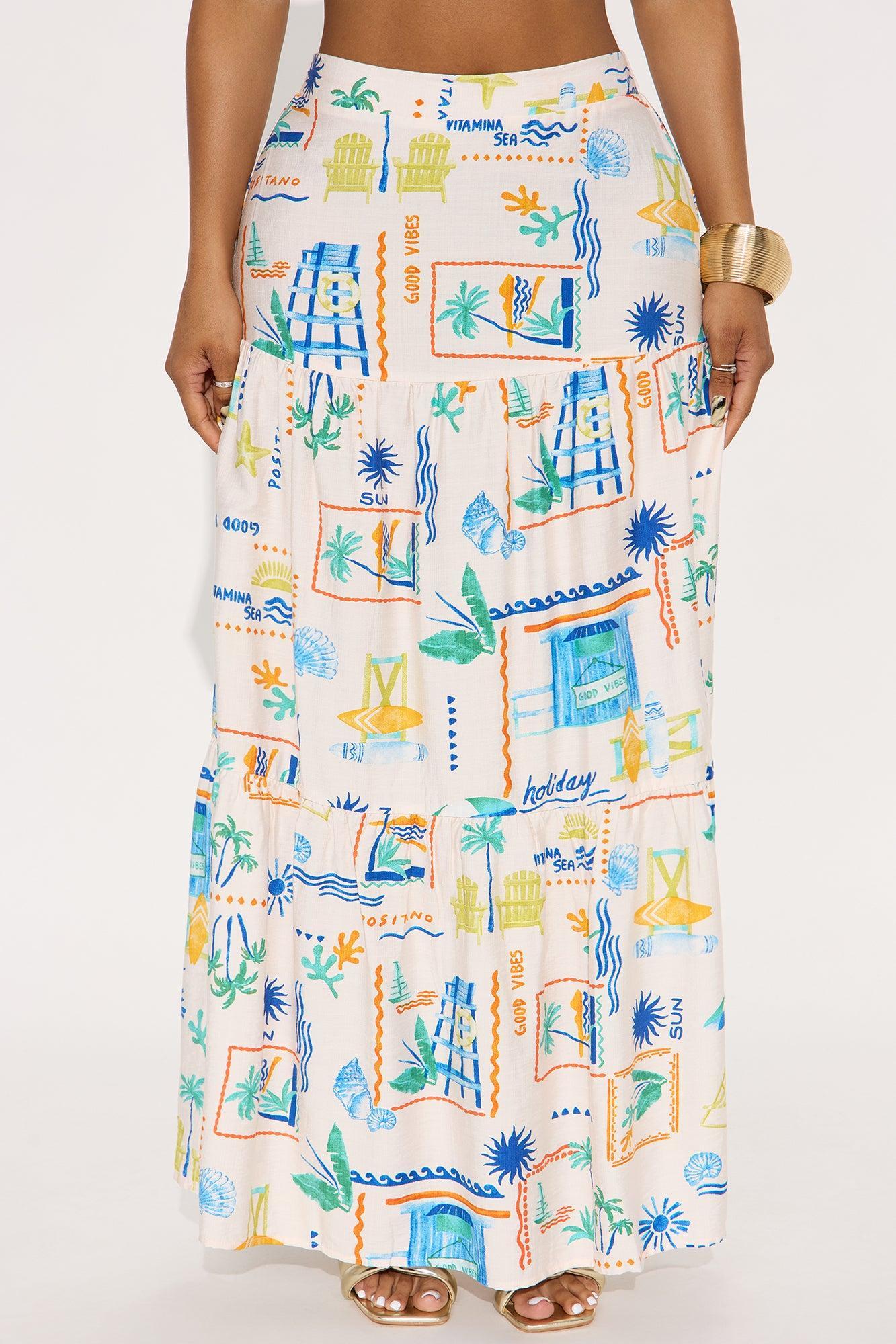 Positano Linen Maxi Skirt - Cream/combo Product Image