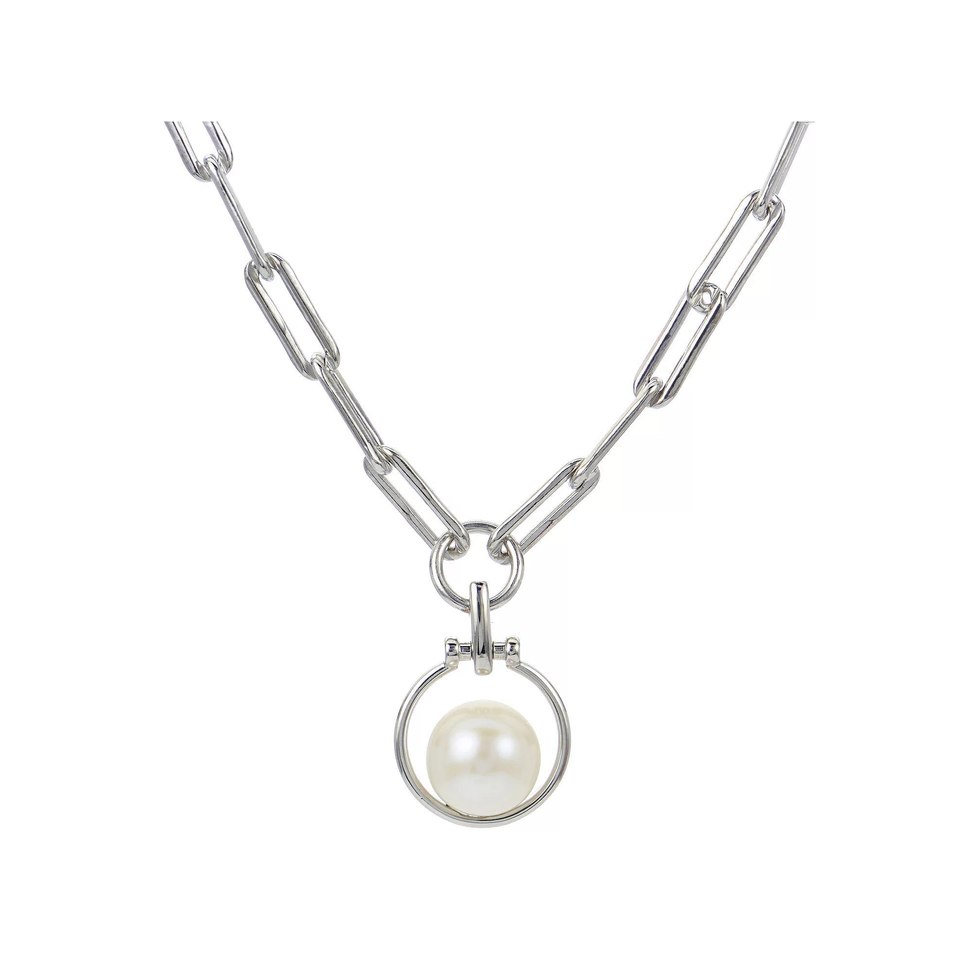 PearLustre by Imperial Sterling Silver Freshwater Cultured Pearl Paper Clip Link Necklace, Womens Product Image